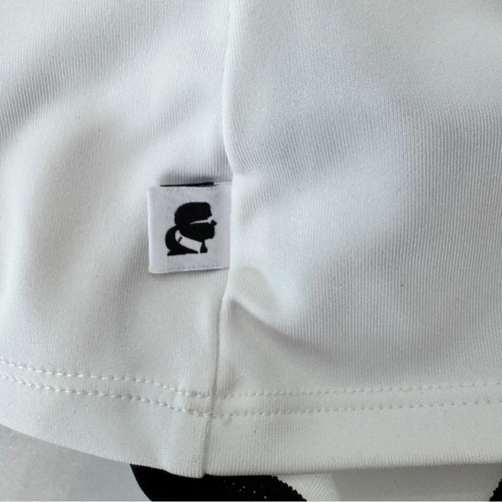 Karl Lagerfeld Paris White Square Neck Tee with Black Trim – Size M - NWT - Picture 4 of 6